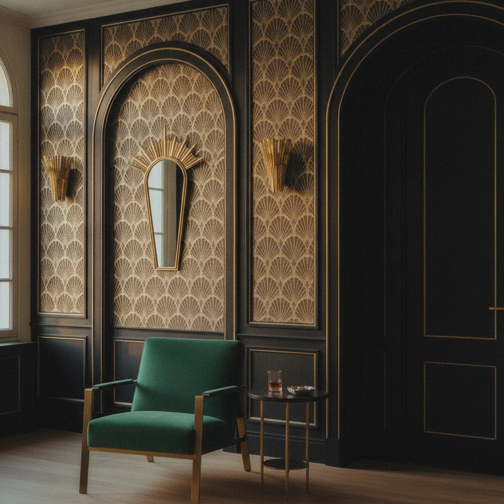 Art déco au mur : géométrie dorée et faste des années folles